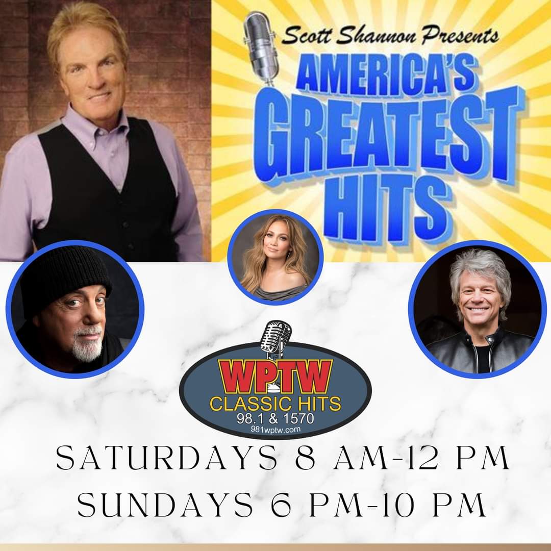 WptwH's tweet photo. This weekend Scott counts down the TOP songs from this very week in 1980, 1984, and 1987 plus he will be talking with Billy Joel, Jennifer Lopez, and Jon Bon Jovi. 
Scott Shannon Presents: America's Greatest Hits 
 #wptw  #classichits https://t.co/ZQZuGJ1nPq