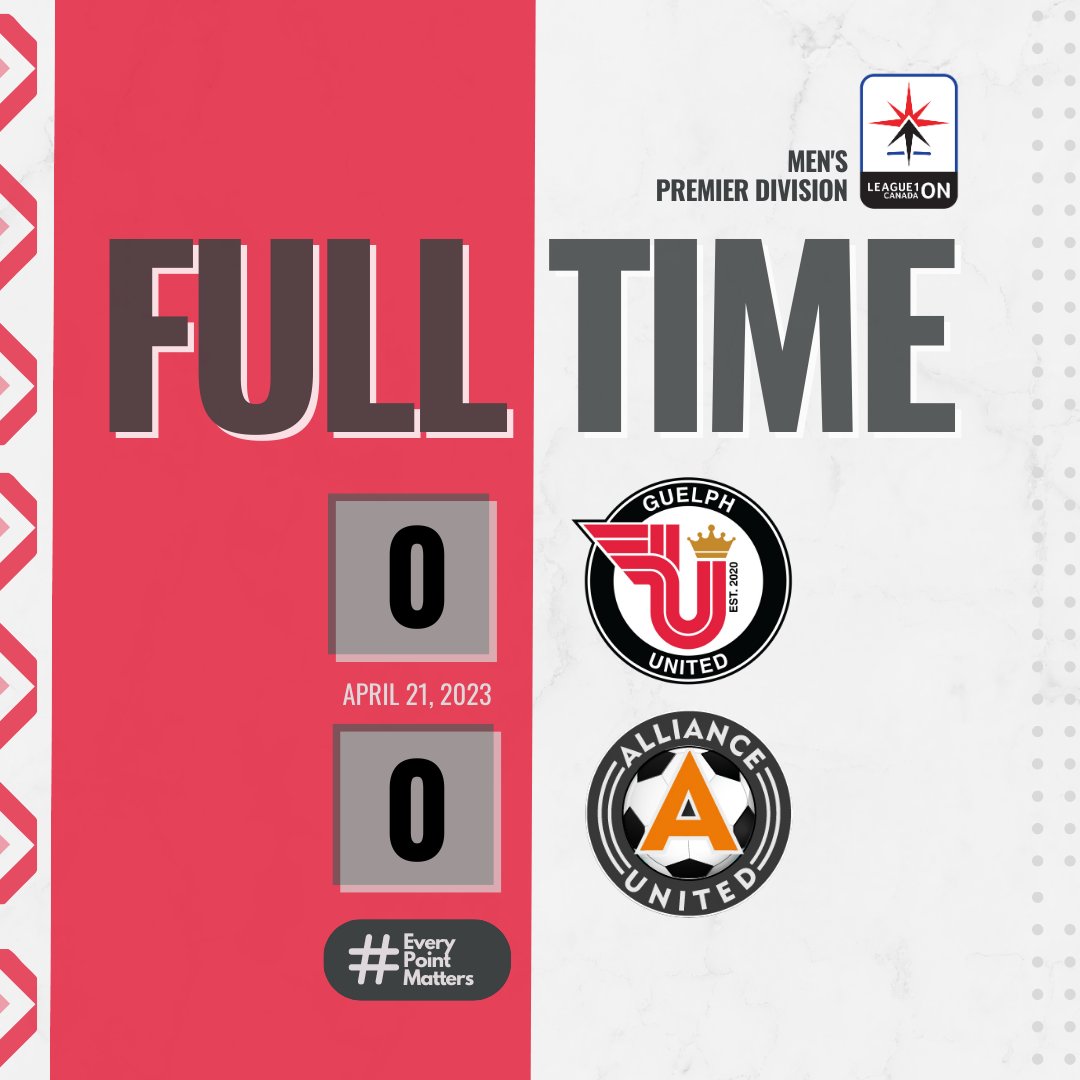 OntarioPLSoccer's tweet image. FT' @guelphunitedfc 0-0 @ALLIANCE_UTDFC 
Outstanding saves made by both GK's.
#L1OLive #EveryPointCounts