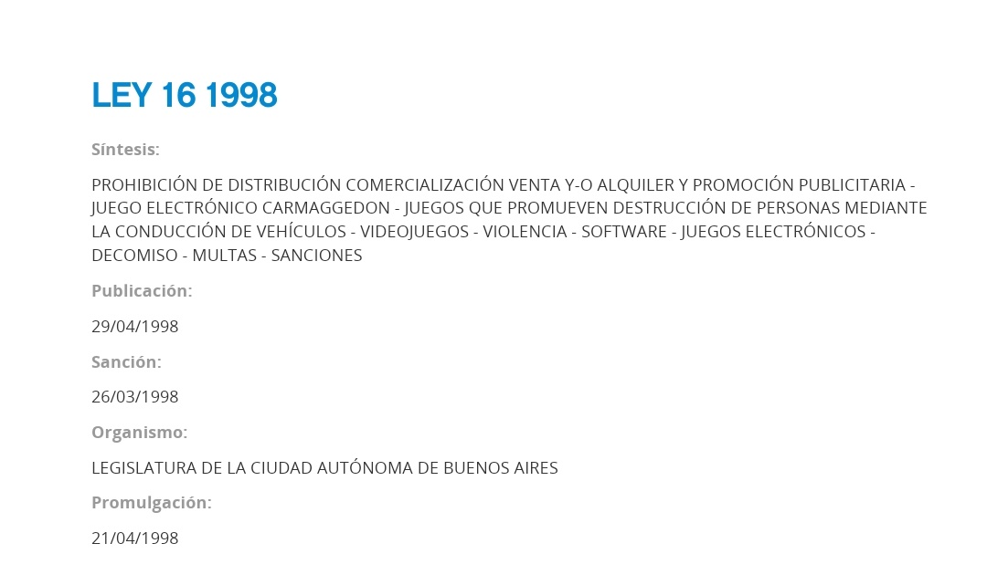 Vegecurioso's tweet photo. Hoy se cumplen 25 años de la promulgación de la ley que prohíbe vender el juego Carmageddon en CABA. Hermoso. https://t.co/HH2VSpTQ2T