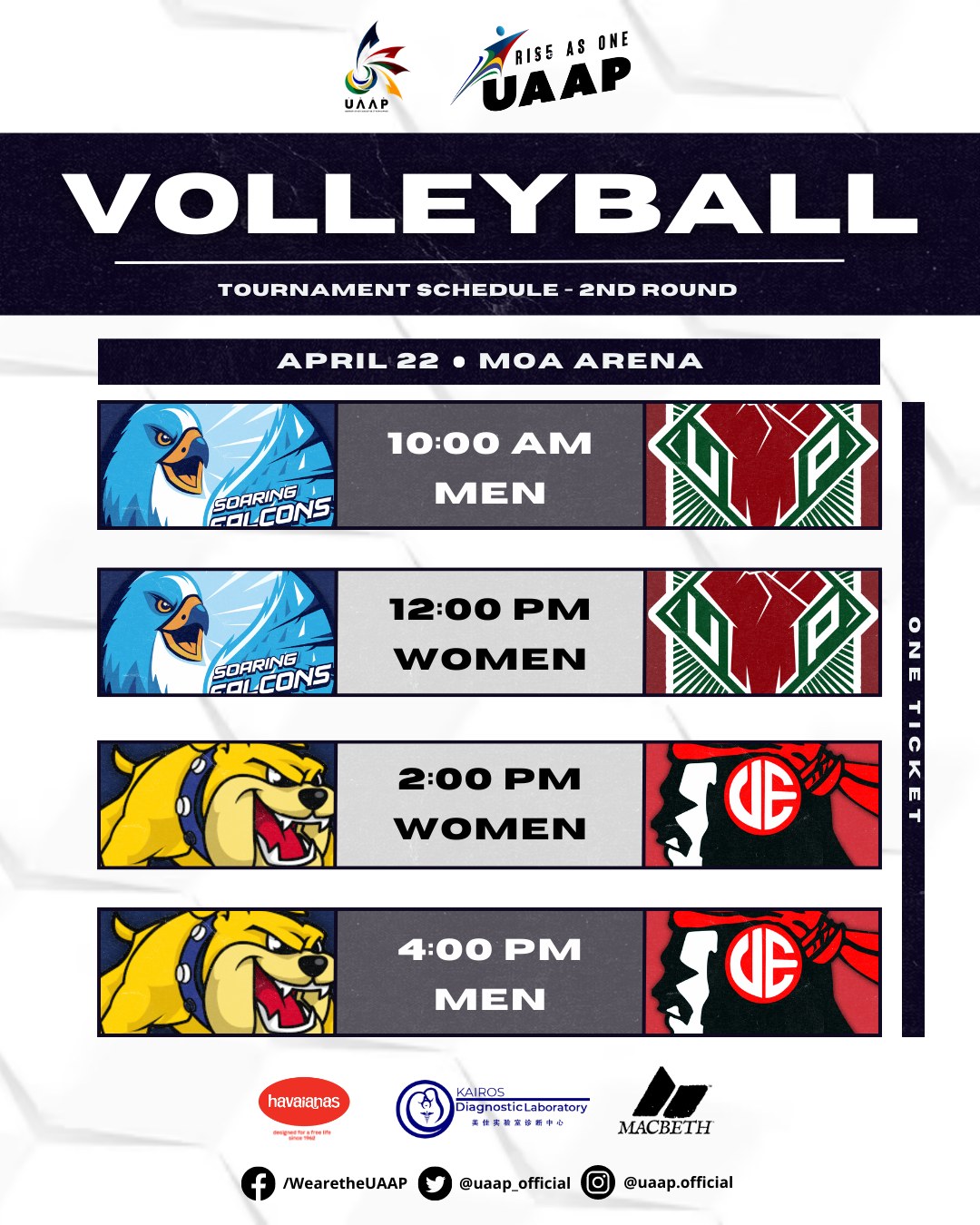 SM Mall of Asia Arena on Twitter "Here's the schedule of The UAAP Season 85 Volleyball