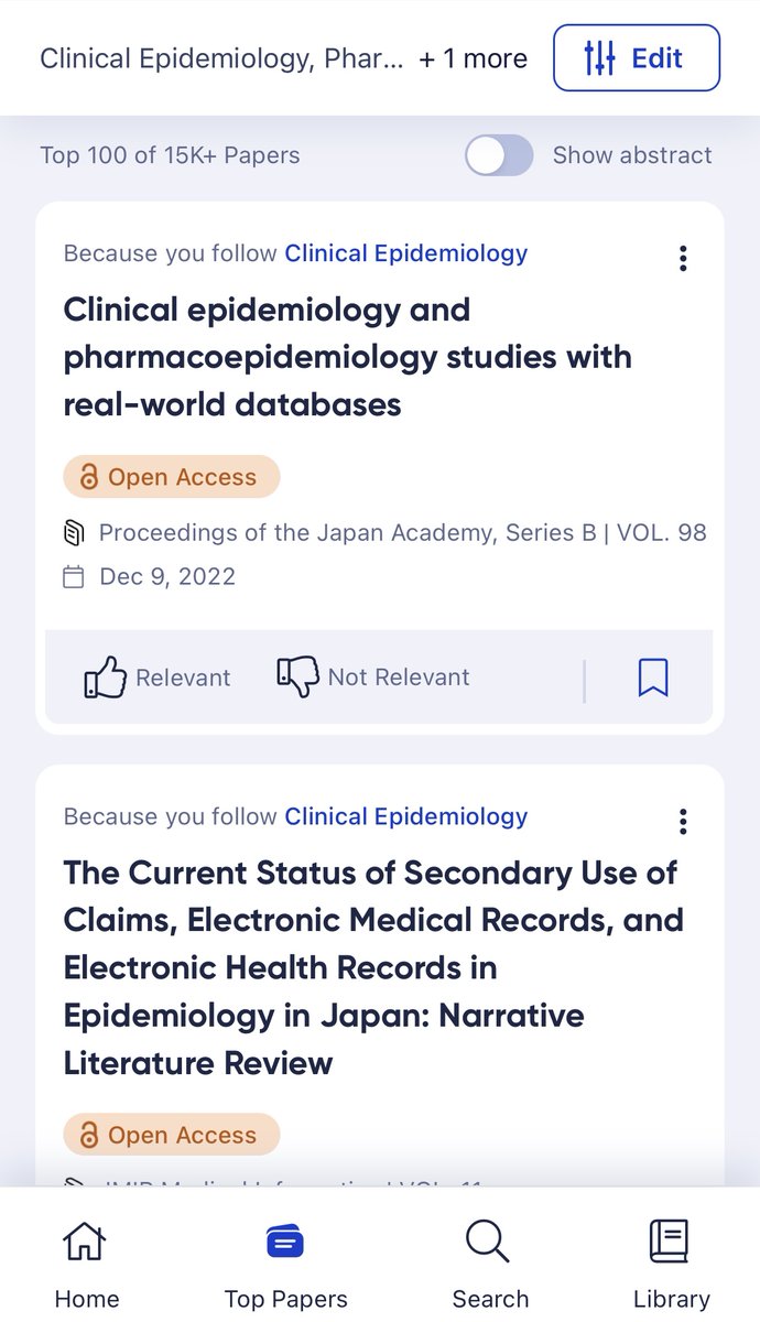 iznaiy_emjawak's tweet photo. 論文を読む習慣をつけたいなら論文発掘アプリ”R Discovery”がお勧め❗️

・AIが関心トピやジャーナル、読んだ論文を学習
・毎日3本のベスト論文を紹介
・所属登録で有料論文にアクセス
・文献管理ツールにもExport
・ユーザビリティ最高

論文に触れる時間がめちゃ伸びた😤

https://t.co/W0kkDQDoIb https://t.co/fsBgU7g8DH