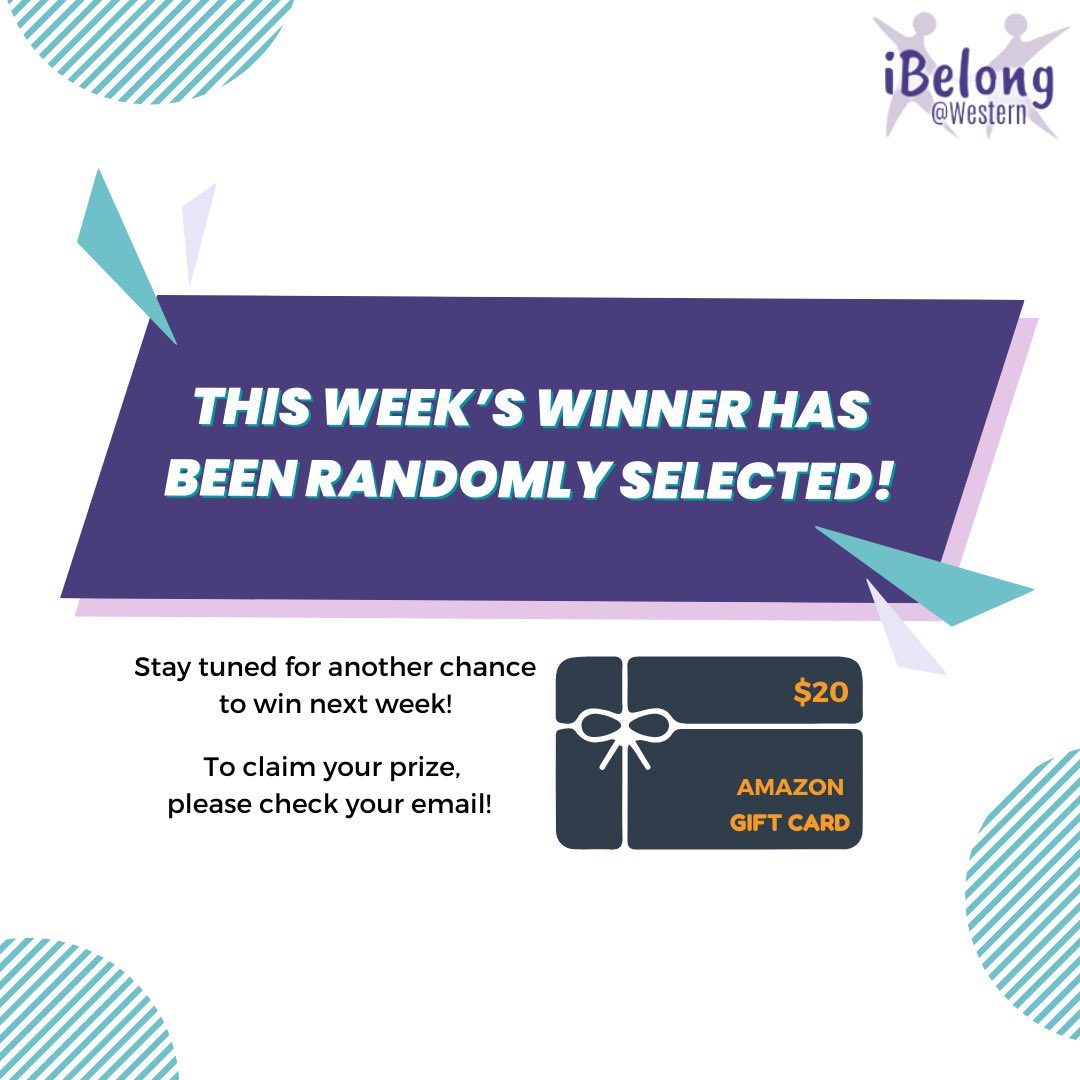 iBelongStudy's tweet photo. This week’s winner for a $20 Amazon e-gift card has been randomly selected! Stay tuned for another chance to win next week! https://t.co/RiFdxV65xx