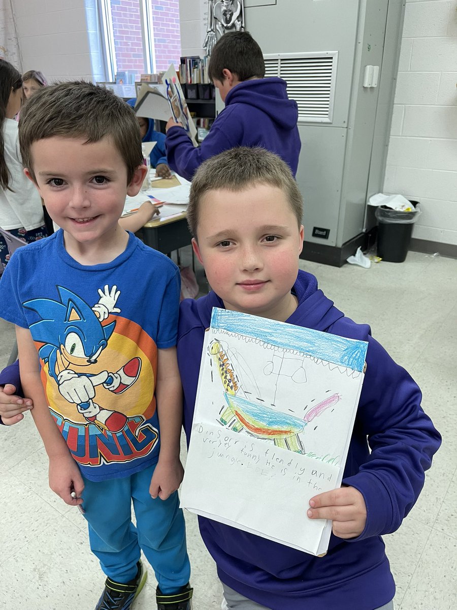 AJager86's tweet photo. What better way to kick start a Friday after testing all week than to partner up with an amazing 3rd grade class @primarydreamer to create sentences about our dinosaurs 🦕 🦖 To be able to see things through the eyes of 5 year olds 💕#wearercstn #wearecves #crestviewblessed https://t.co/AIHLEOyJJt