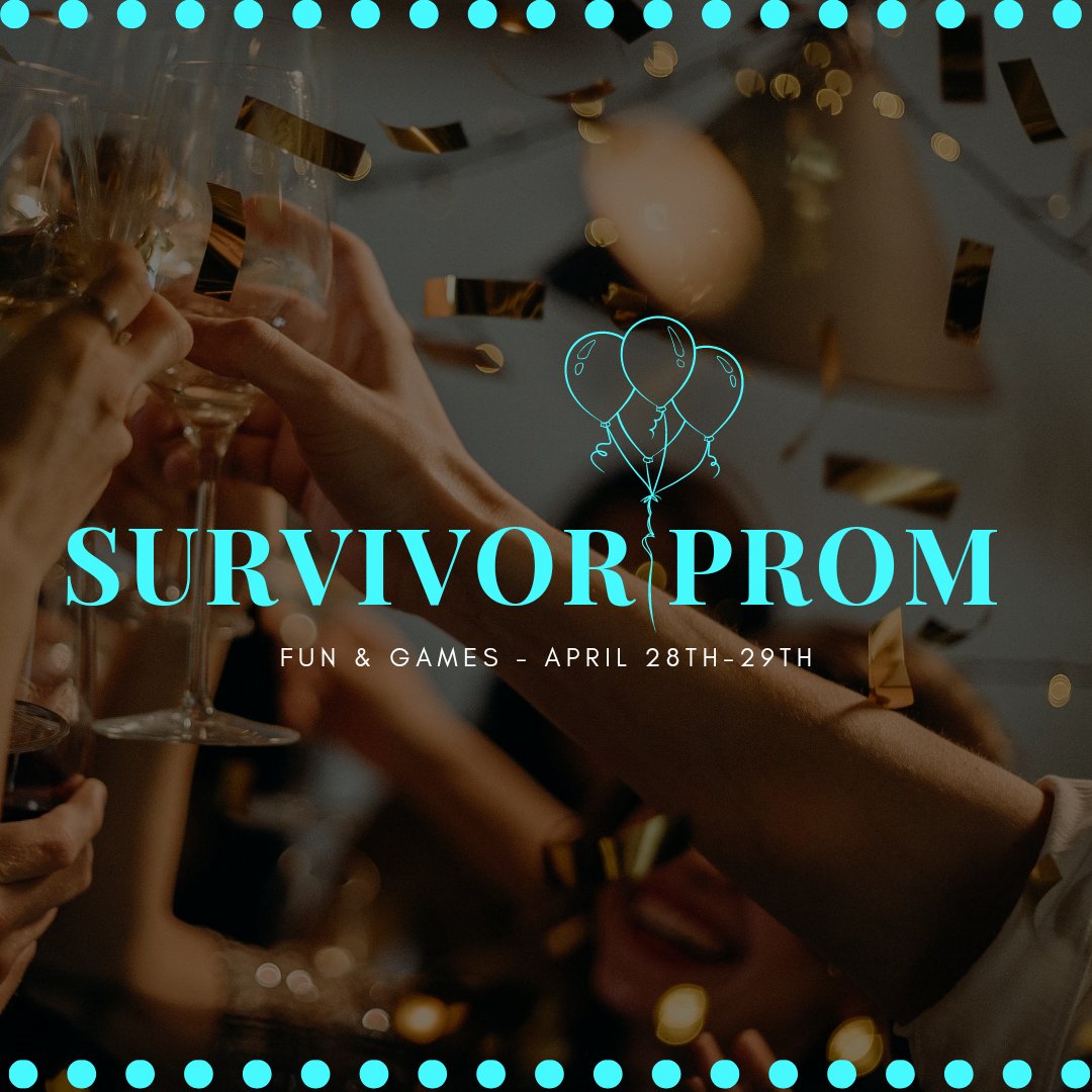 SurvivorProm's tweet photo. Join us for our virtual event. 
It's FREE! (Tips for Prom fundraiser appreciated.)
Comedy, virtual escape games, d&amp;d, coffee talks, and much more are scheduled and everyone's invited! Link in bio. 
#breakingcodesilence #thisiswhoiam #unsilenced #sicca #endthetti #iseeyousurvivor https://t.co/Q2grNxu3Qv