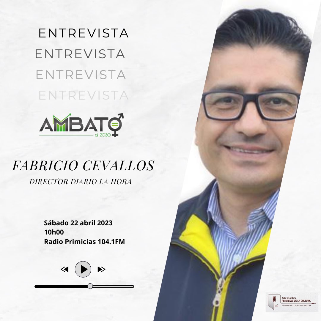 Ambatoal2030's tweet photo. En #ambatoal2030🎙 conversaremos con @fcevallosch director de @horatungurahua 📰 acerca de la situación política en nuestra provincia y el país 

🗓️sábado 22 abril 2023
⏰10h00
📻 104.1 fm @Primicias_FM 

#agenda2030🌍 #politica https://t.co/xgAnlWqqio
