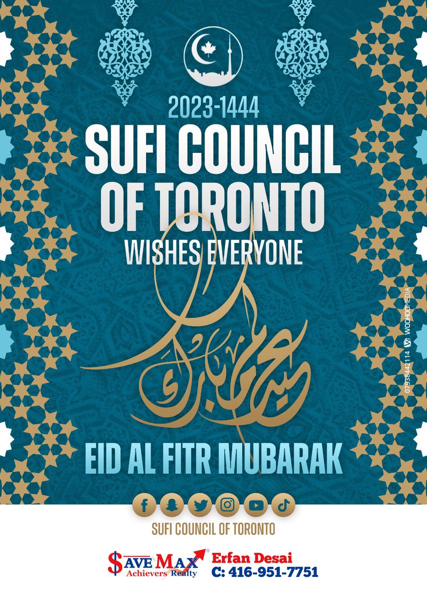 SufiCouncilTO's tweet photo. Eid Al Fitr Mubarak 

May Allah Almighty Shower HIS Infinite Mercy Upon The Ummah Of Rasoolullah (Peace Be Upon HIM).
May Allah Almighty Shower HIS Blessings To All Aell Wishers and Supporters, 

Amin 

#suficounciloftoronto #eidulfitr2023 #Eid #eidmubarak #eidalfitr https://t.co/cniNk1FFMn