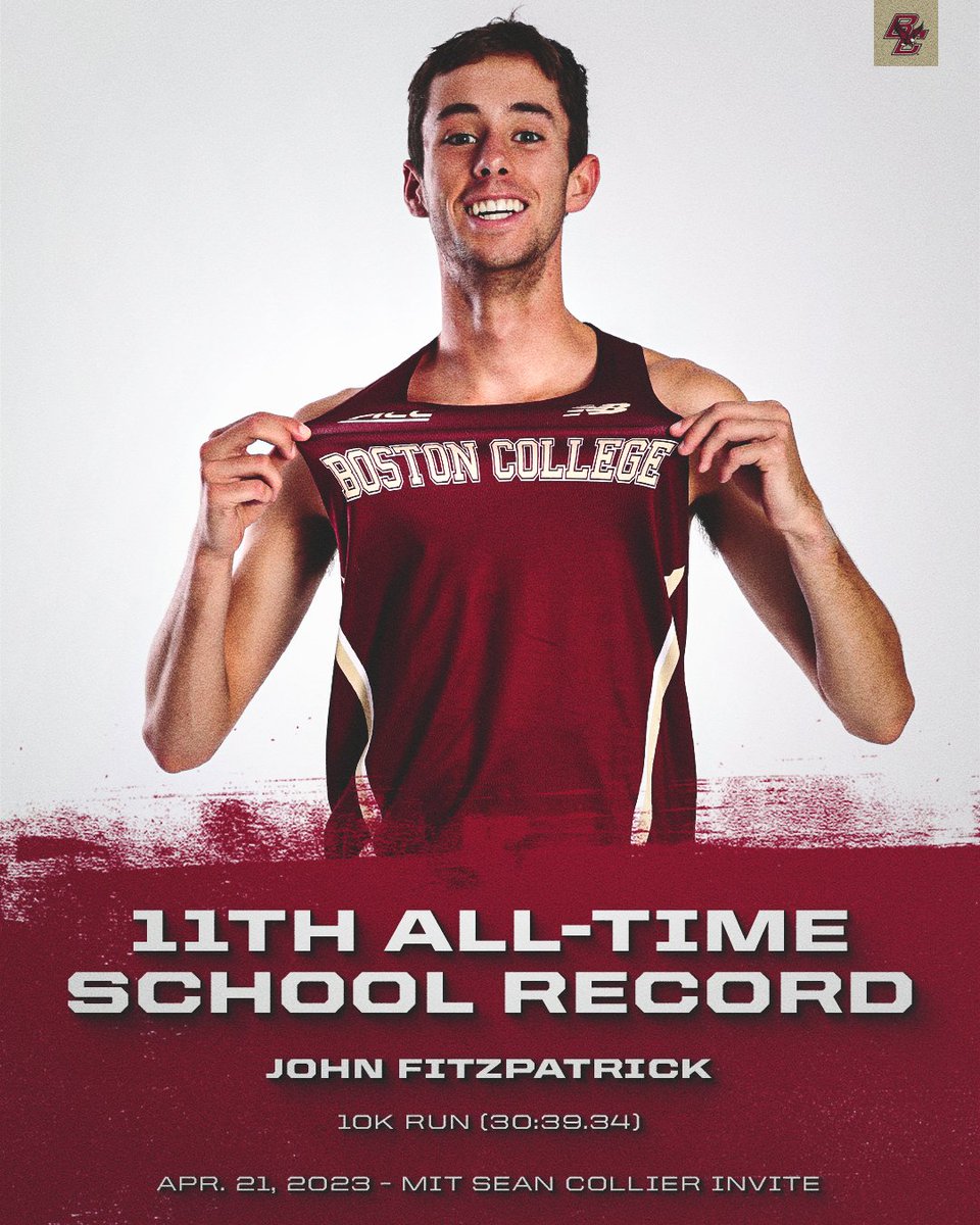 BCXC_TF's tweet photo. All-Time run #3 of the night 💨

John Fitzpatrick finished 11th in BC history for the 10k run with a time of 30:39.34 at the MIT Sean Collier Invitational!

#ForBoston🦅 https://t.co/XGlU9aVSoS