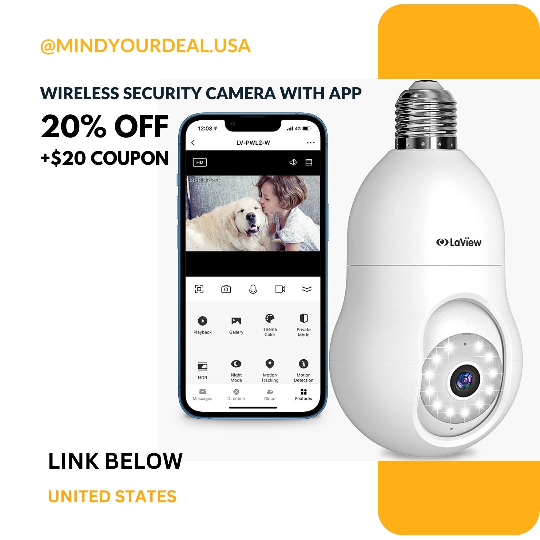 khurpench_mzn's tweet photo. $32 (20% off + 20% coupon discount) on LaView 4MP Bulb Security Camera 2.4GHz,360° 2K
Deal (affiliate)- https://t.co/EfvNFuT8HQ
#deal #sale #discount #offer #securitycamera #security #housesecurity #nesthome #smartcamera #360camera #smarthome #wificamera #wirelesscamera #follow https://t.co/m6ylZR6uDf