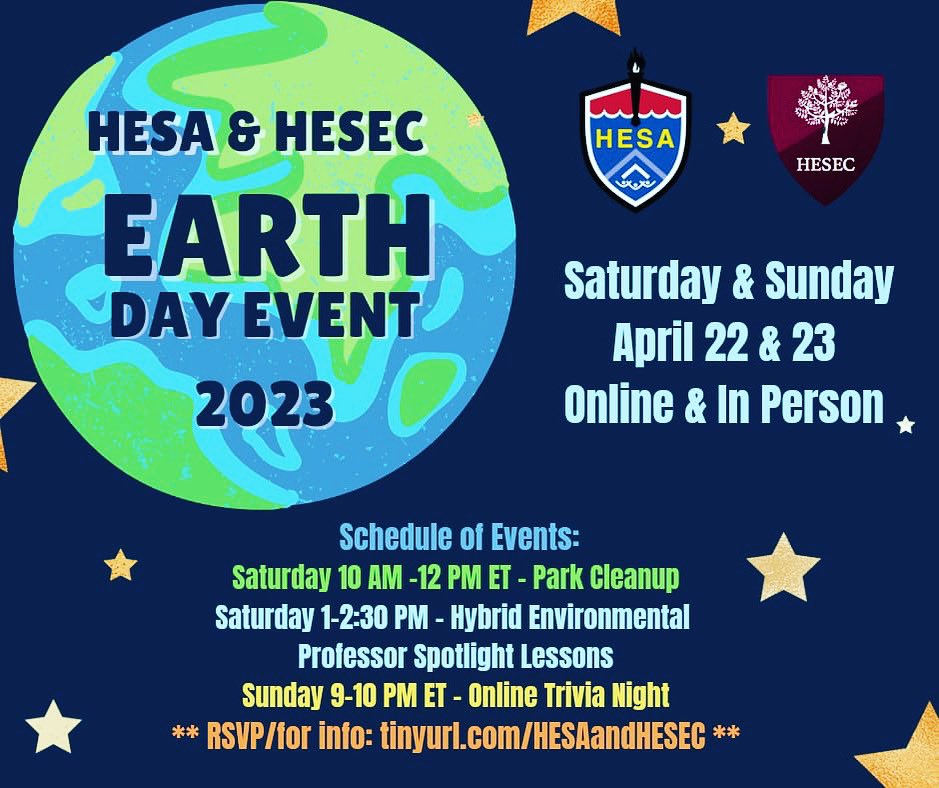 HarvardESA's tweet photo. Hello HES family! We are excited to announce an Earth Day event joint sponsored between HESA and HESEC. This is a 2-day, 3-part event, so we hope to see you there! You may attend online or in person. Click the link to see the details and  RSVP.

https://t.co/cvqfTGebfu https://t.co/STAOHPQrXV