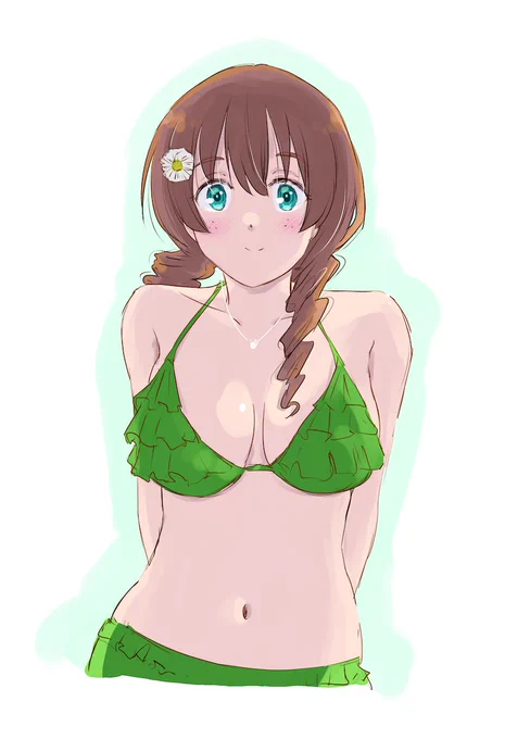 昨日からエマちゃんの水着絵がTLに流れてくるとおもったら、くじの絵柄だったんですね。まあこれは描くよね…#虹ヶ咲 #エマ・ヴェルデ 