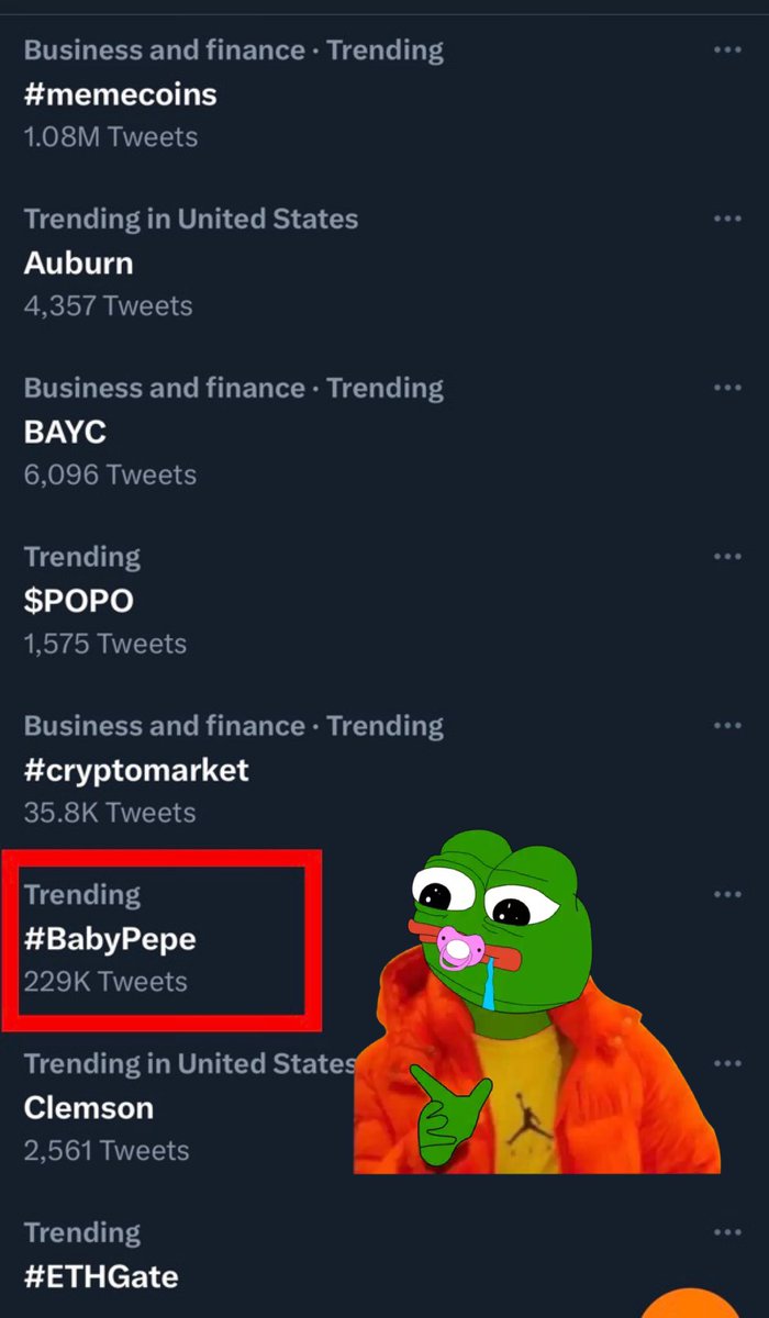 BabyPepeETH's tweet image. #BabyPepe is trending with 229,000 tweets. 🍼🐸