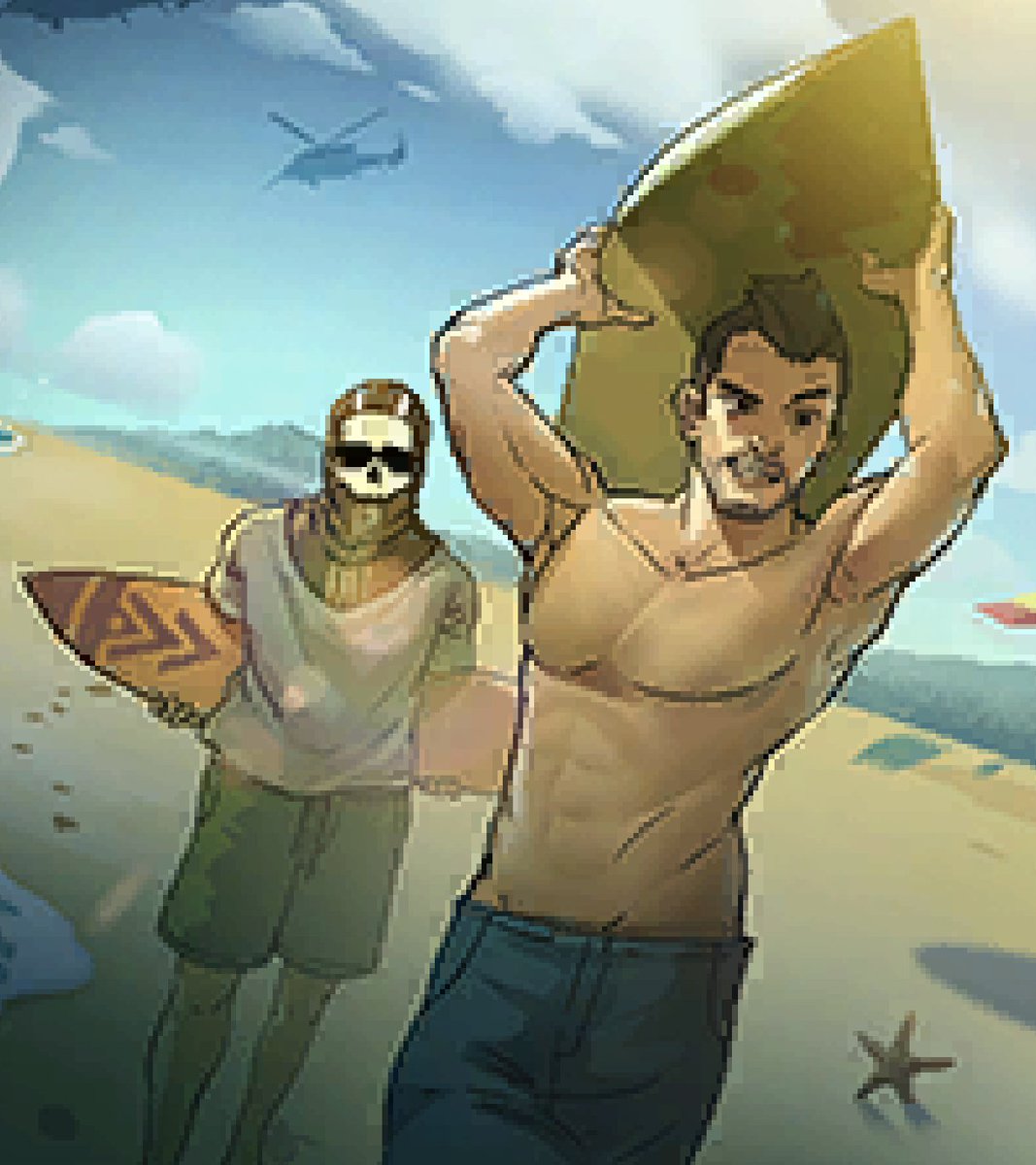 Lemlinu's tweet photo. Can we focus not on soaps tits or ghost's outfit but on the fact that they ARE SURFERS?? SURFER GHOST AND SURFER SOAP ARE REAL. https://t.co/QtEmDbSjzJ