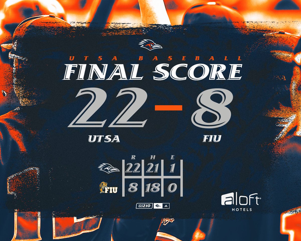 UTSABSB's tweet photo. FINAL | The bats went off in the series opener against FIU tonight! 🔥

#BirdsUp 🤙 | #LetsGo210 https://t.co/3kTETcb2o8
