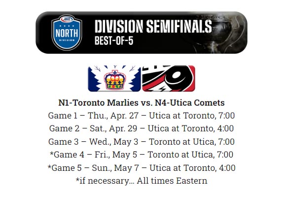 AHLPR's tweet photo. The schedule is set for the second North Division semifinal series #CalderCup #TORvsUTC https://t.co/EPQ1HxQFMX