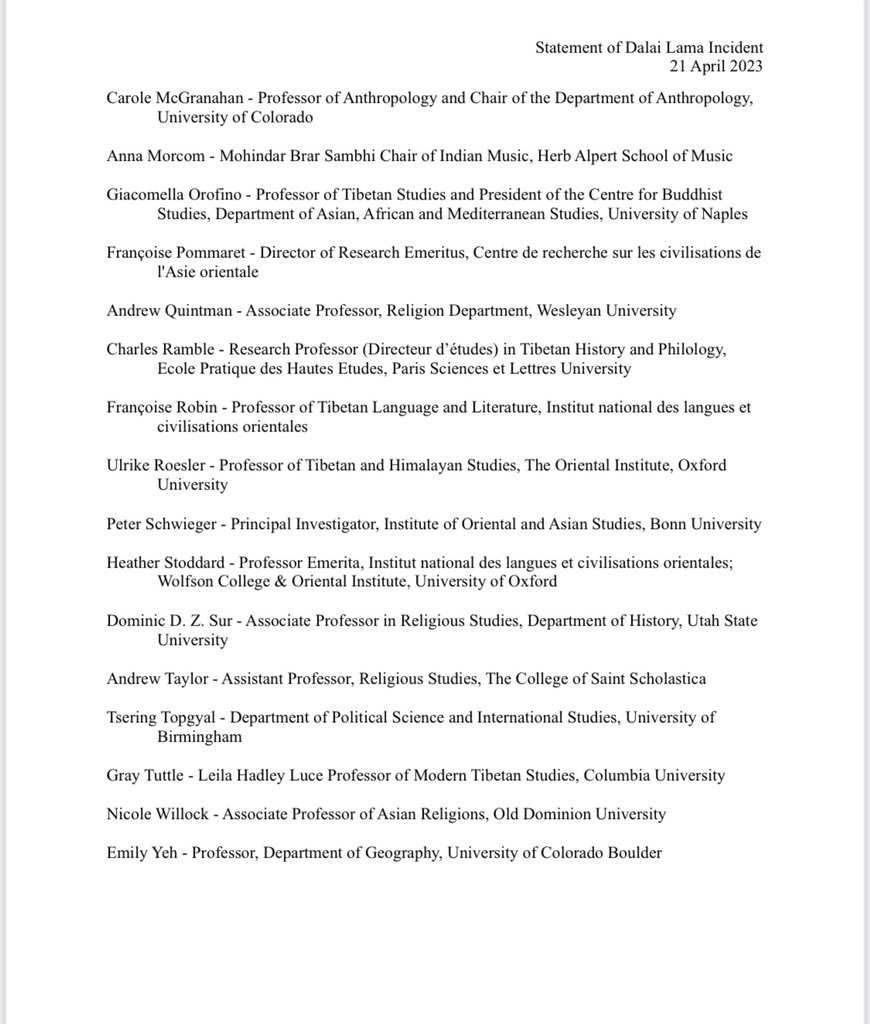 I want to thank the Tibetologists/academics for standing with the truth and HH the Dalai Lama.