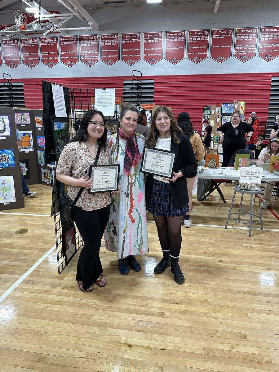 ChoirsNphs's tweet photo. Congratulations to show choir students, Hope Thomas and Elise Denger! They were co-recipients of the Hancock County Art Educators Award for NPHS! @CGawNPHSArt @dragondirector https://t.co/QZEsyZnC0i