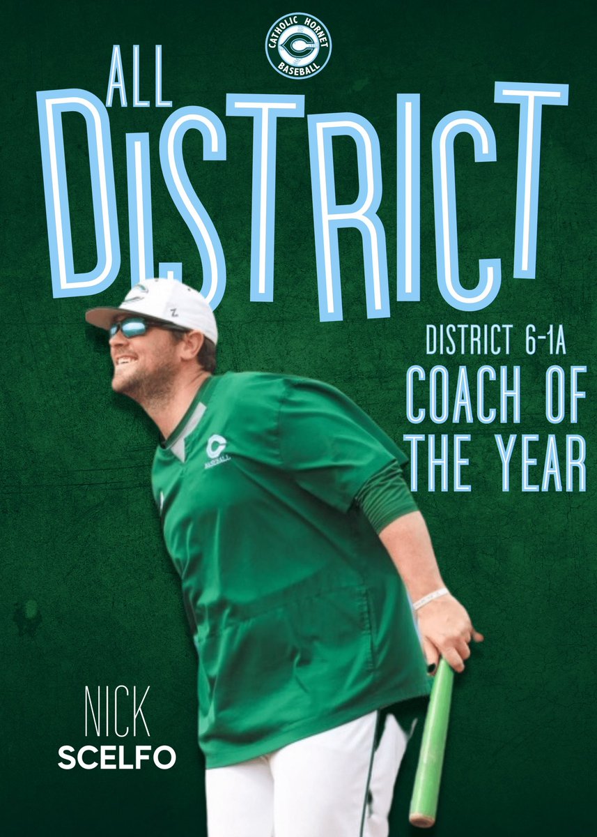 CHSPCBaseball_'s tweet photo. Congratulations to Coach Scelfo (@nscelfo85) on being named Coach of the Year for District 6-1A for the second consecutive year!

#GeauxHornets
#KTDD https://t.co/P2cOBsxPcR