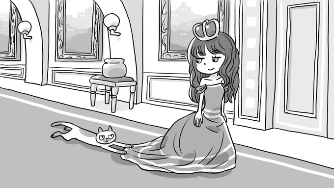 女王のスカートが気になるネコ 
