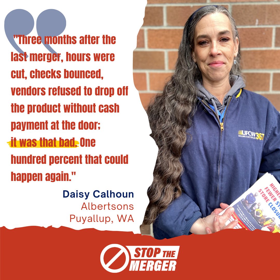Daisy Calhoun a Steward from Puyallup, has worked in grocery for over 21 years. She remembers the Albertsons/Safeway merger in 2015. Daisy fears that this merger will impact her job once again.

#stopthemerger #memberdriven367 #ufcw367members #Protectallworkers #ufcw367