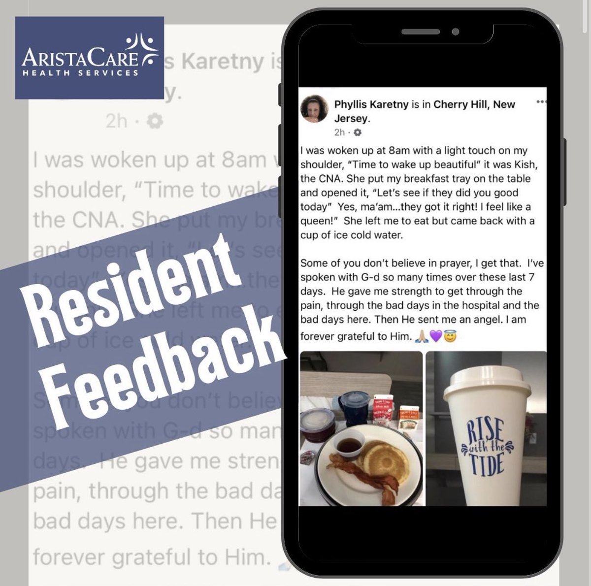 Kish, a CNA at our center AristaCare at Cherry Hill, is a bright ray of light who we are beyond lucky to have on our team 🤍 

Phyllis, it fills ours hearts knowing she was able to provide solace throughout your recovery journey.

#AristaCare #AristaCARES #Feedback #ThankYou