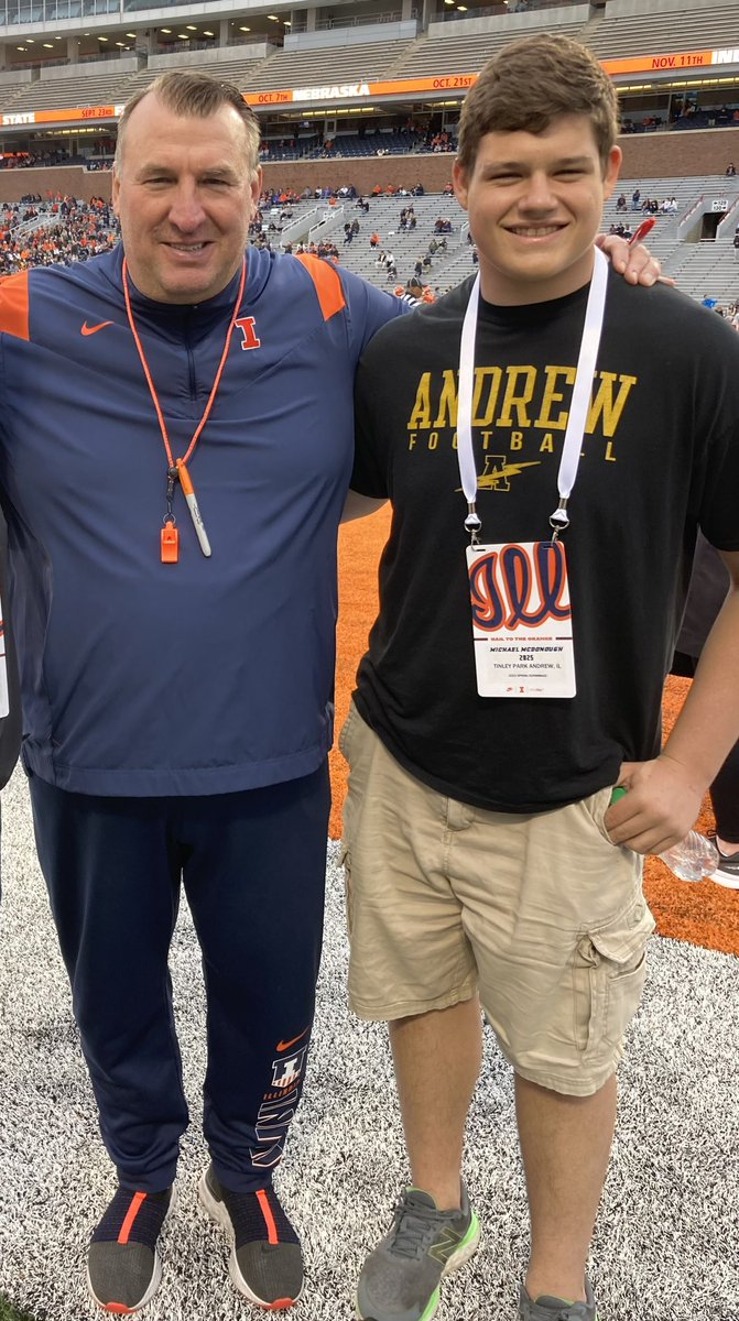 McDonough_66's tweet photo. After an amazing visit to @UofIllinois, and meeting with @BretBielema, @CoachJamison @Coach_BMiller, I am blessed to announced I have received my first Power Five Offer from @IlliniFootball! I-L-L! @VJA_FOOTBALL @EdgyTim @CoachLew_66 @vjabolts @CoachBigPete https://t.co/ksHKj2kTRc