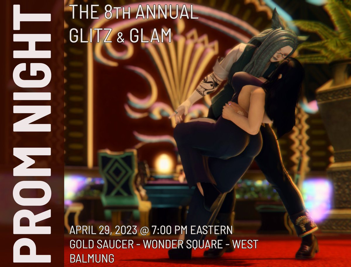 ClubCrescentXIV's tweet photo. https://t.co/2trHsTxjPy

PROM! Get your promposals out fast and rent that tux!

#FFXIV https://t.co/jNElMc7i4L