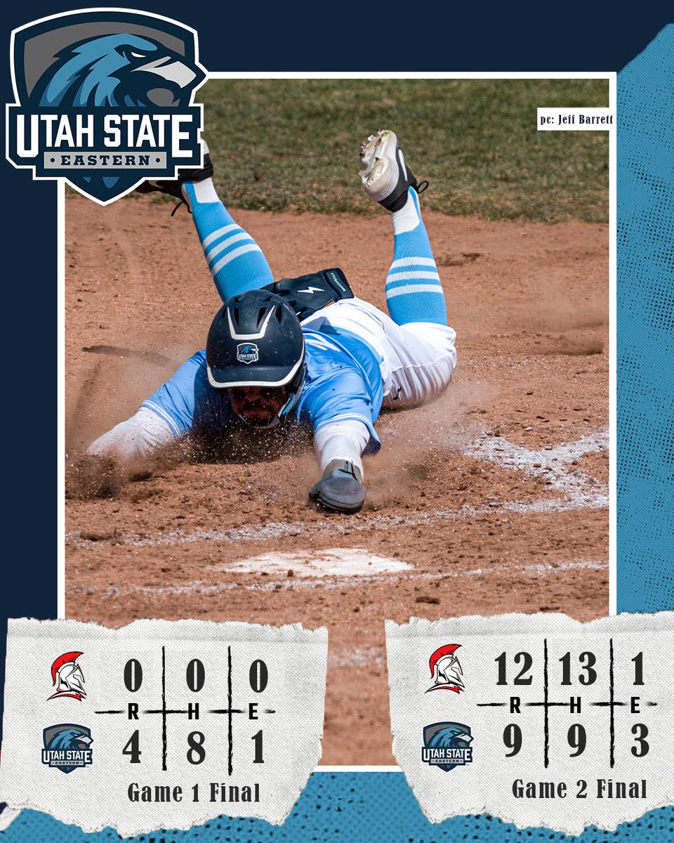 USUEbaseball's tweet photo. The Eagles win Game 1 behind a combined no-hitter by Tyler Fitch and Micah Del Rio. Sadly, CNCC took game two to set up important games tomorrow. 
Go Eagles!! #skeags🦅 https://t.co/hlellzrzz9