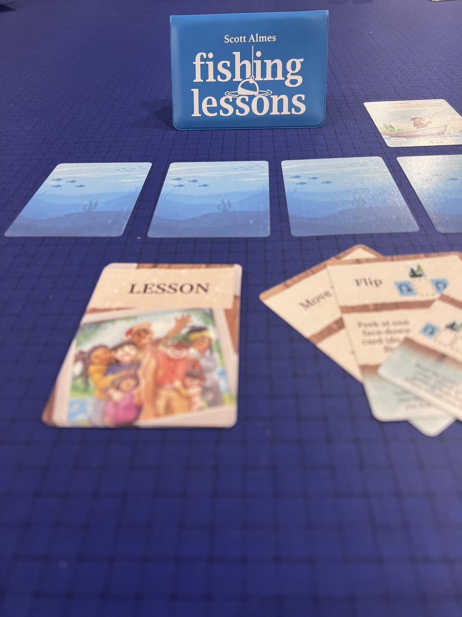 discovermeeple's tweet photo. Finished with a #SimplySolo by @buttonshy @Scott_Almes #FishingLessons where you move your boat and try to flip the lake cards in the right order to achieve the specific fisherman’s goal; programming, memory and fun in this one! Will have some video tomorrow on it here 🎣 https://t.co/lPxvq9fhqd
