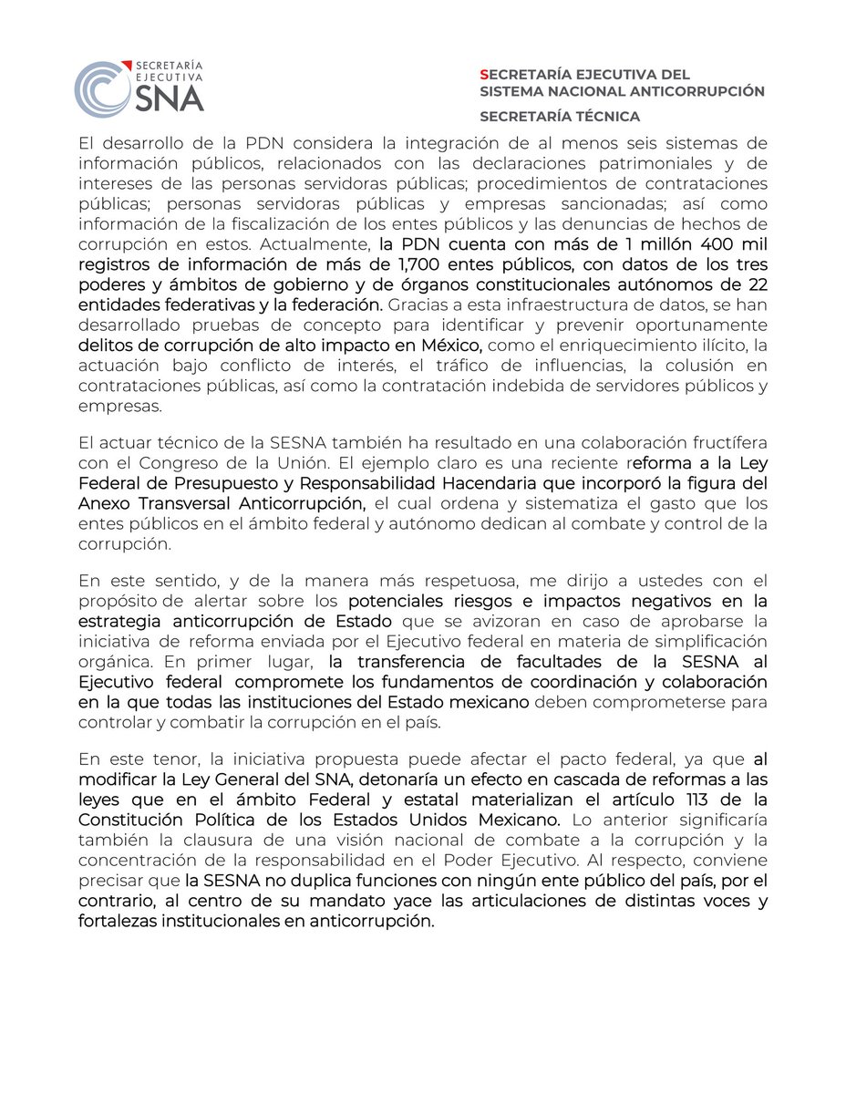 SESNAOficial's tweet photo. @morenoroberto77, Secretario Técnico de #SESNA del #SNA, da a conocer el posicionamiento institucional sobre la iniciativa de simplificación admva enviada a @Mx_Diputados y los riesgos de esta en el combate y control de la corrupción del Estado mexicano.
📑https://t.co/nfNxKCWoX4 https://t.co/FhiZVk7BXE