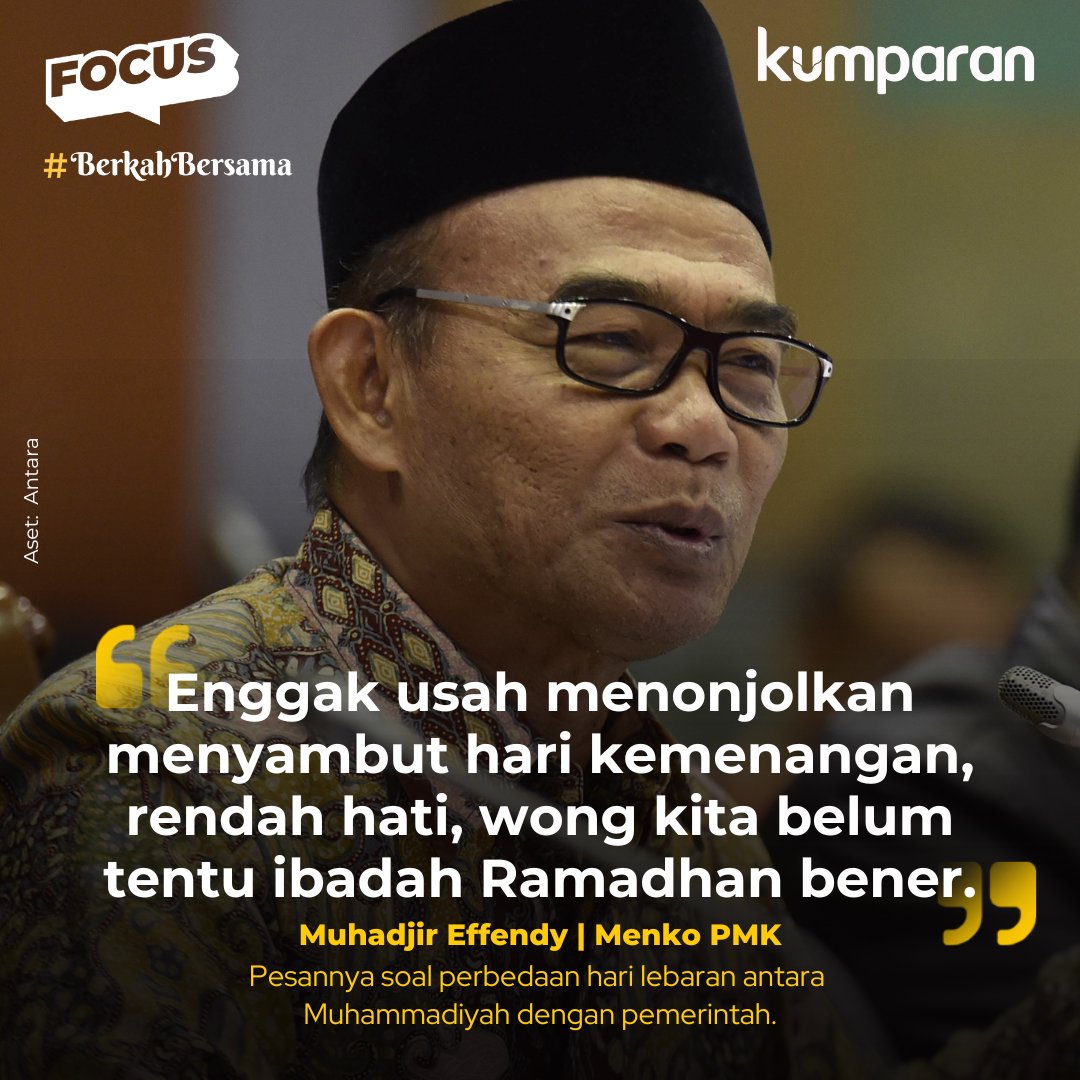 kumparan's tweet photo. Menko PMK Muhadjir Effendy berpesan kepada masyarakat yang lebih dulu merayakan Hari Raya Idul Fitri 1444H untuk tidak terlalu menonjol. Mengingat, waktu lebaran antara Muhammadiyah berbeda dengan yang ditetapkan pemerintah. #focus #lebaran #news #postr https://t.co/WprTAB2y0p https://t.co/oPfDyMCARW