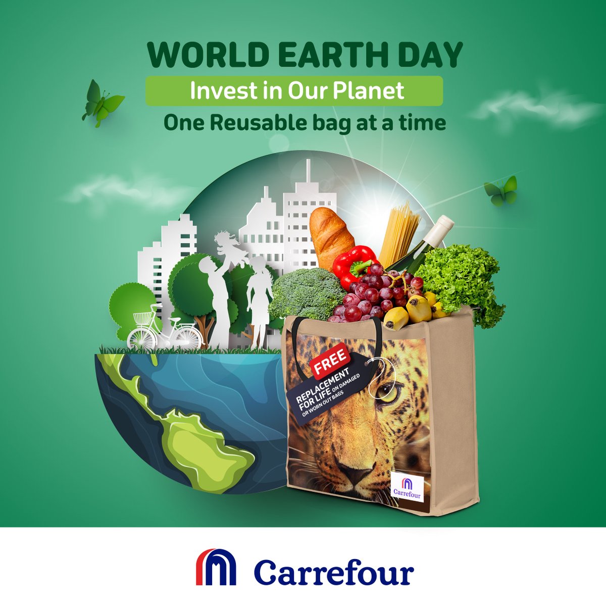 CarrefourUG's tweet photo. #HappyEarthDay🌍. Today and every day, commit to investing in our planet by making sustainable choices😃. 

Using reusable bags 🛍️is a simple yet impactful way to do our part☝️. 

Let’s make a difference now😁! 

#MoreForYou #GreatMoments @MajidAlFuttaim https://t.co/g3Xme1JudC