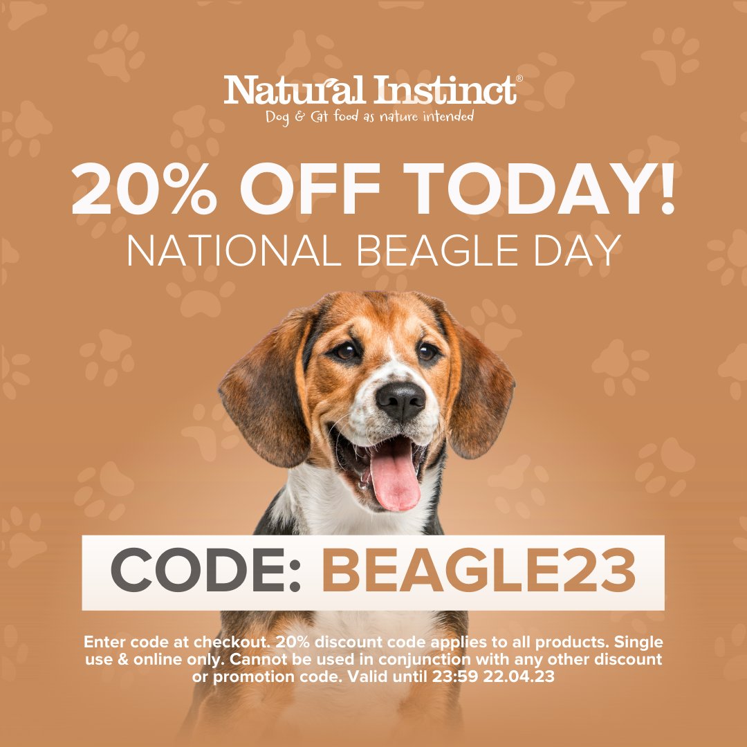 NIrawpetfoods's tweet photo. Happy #NationalBeagleDay !
To celebrate, we're giving you 20% off your online order.
For today only, use code BEAGLE23 at checkout to get 20% off your entire order online! ๐
Have a great day!
#FlashSale #NaturalInstinct #Beagles #DogsOfTwitter #RawFedDogs #RawDogFood https://t.co/ZSrtFAghxO