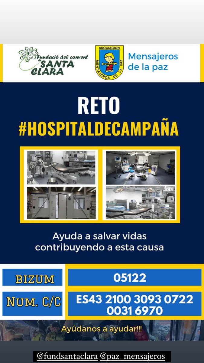sorluciacaram's tweet photo. Es imposible después de lo que hemos visto y sentido, no pedir y suplicar que pueda ser una realidad el #RetoHospitalDeCampaña
Muchas, demasiadas personas pierden sus vidas y podrían salvarla.
#AyúdanosAAyudar y #Comparte @fundsantaclara @paz_mensajeros #UcraniaBajoAtaque #Ucrania #Queremoslapaz #CorredoresHumanitarios