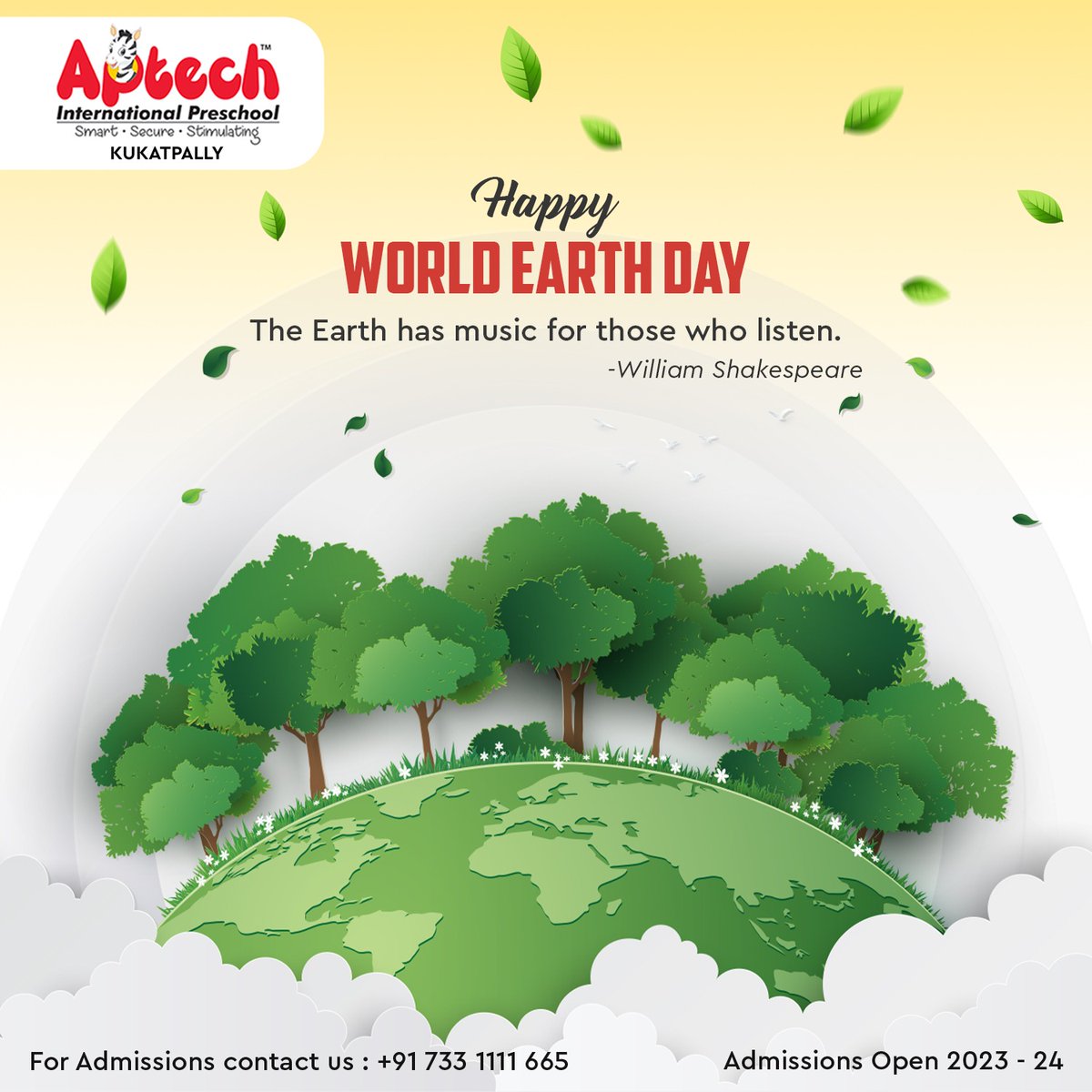 AptechPreschool's tweet photo. This #EarthDay, let us remind ourselves that #kids are the #future custodians of #Earth and teach them to live in harmony with #nature.

For #Admissions: +91 733 111 1665

Visit Us: https://t.co/PHwkj9fKxt

#AptechPreschoolKukatpally #kukatpallyschool #kukatpally https://t.co/LxUQcn2iHK