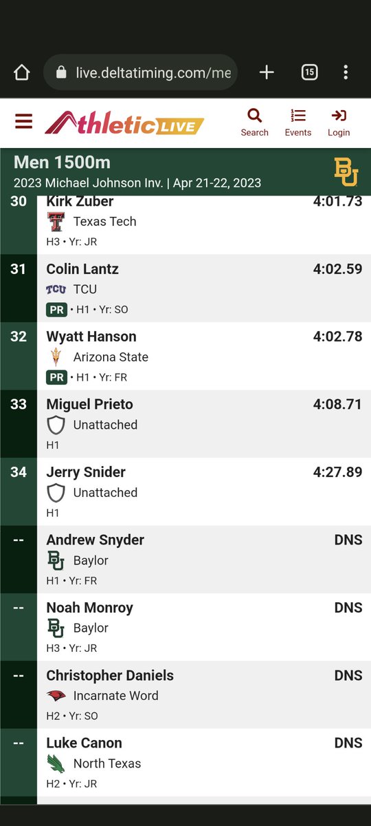 tgsiv's tweet photo. Thanks @BaylorTrack @MichaelFordBU for allowing me into the 1500m at the Michael Johnson Invitational. Yes, I placed last but at 48 yrs old, I currently rank #10 in the world in the 45-49 age group for 2023. #usatfmasters #masterstrackandfield https://t.co/TWnYk8gHfp