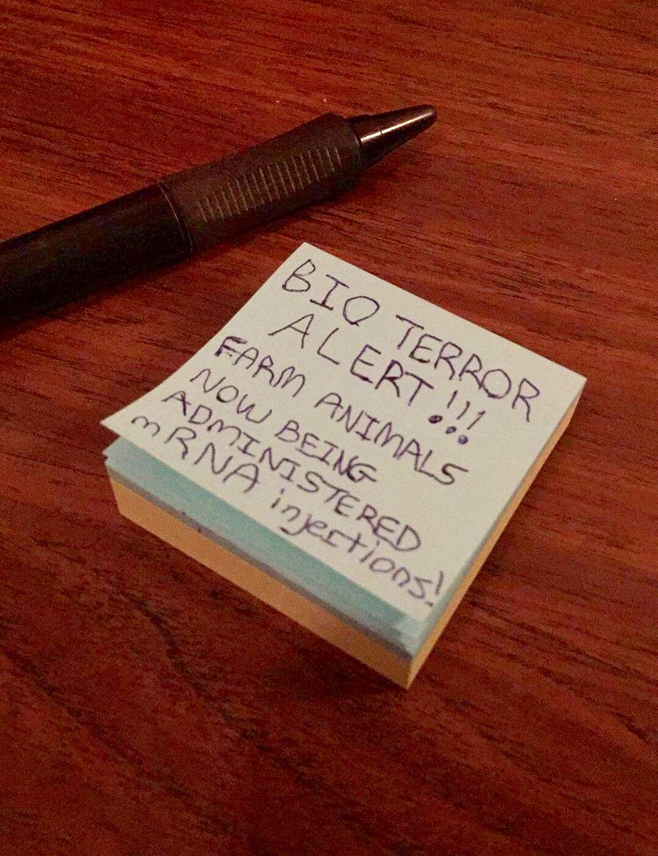 Fernserre's tweet photo. @everyone 
🚨ALERT!!!🚨 

More biological attacks on humanity. 
Please write and distribute these notes to your local grocery store meat coolers for everyone to read! We are at war! https://t.co/KxLFI0fBN6