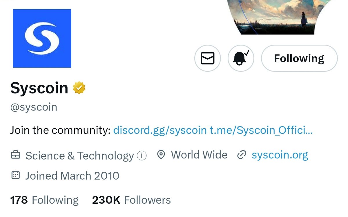 Joshuwa's tweet photo. Did you guys notice @Syscoin is now a verified organization on Twitter? BANG! 💥
❤️ Congratulations!
$SYS #SYS
#SyscoinNetwork
#SyscoinAmbassador
https://t.co/OVigZFU4SB https://t.co/cpWo8E1Mx7