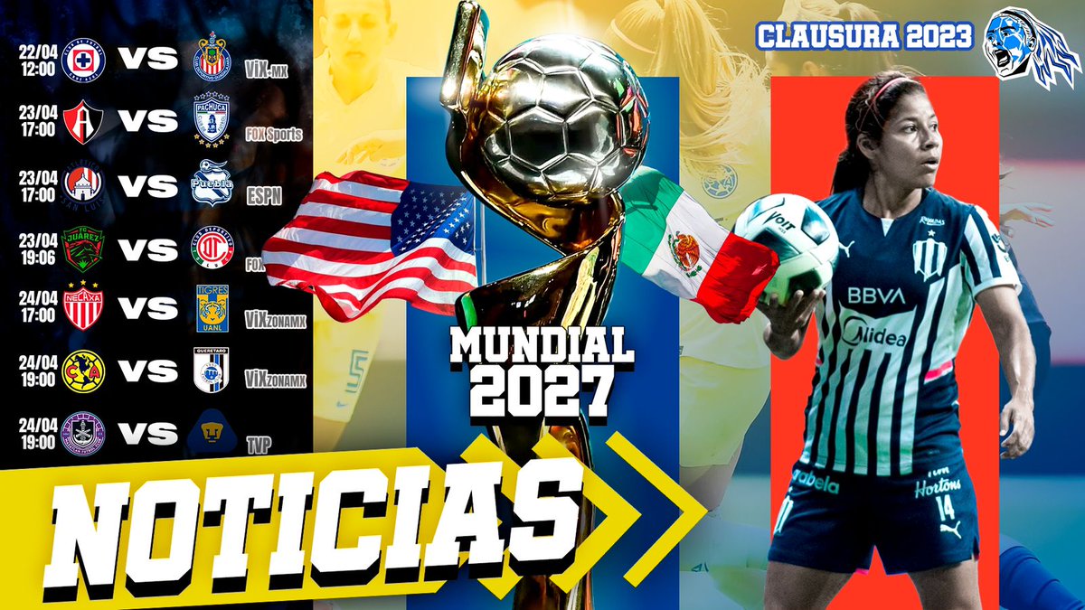 CancherasMX's tweet photo. México quiere organizar el MUNDIAL de 2027 ¿tendremos copa del mundo femenil? 🇲🇽 TODOS los horarios y la previa para la jornada 14 de nuestra @LigaBBVAFemenil ⚽️ Mira el video completo aquí 👉🏼 https://t.co/Hdkm6BdFFq https://t.co/dKWg8VX155