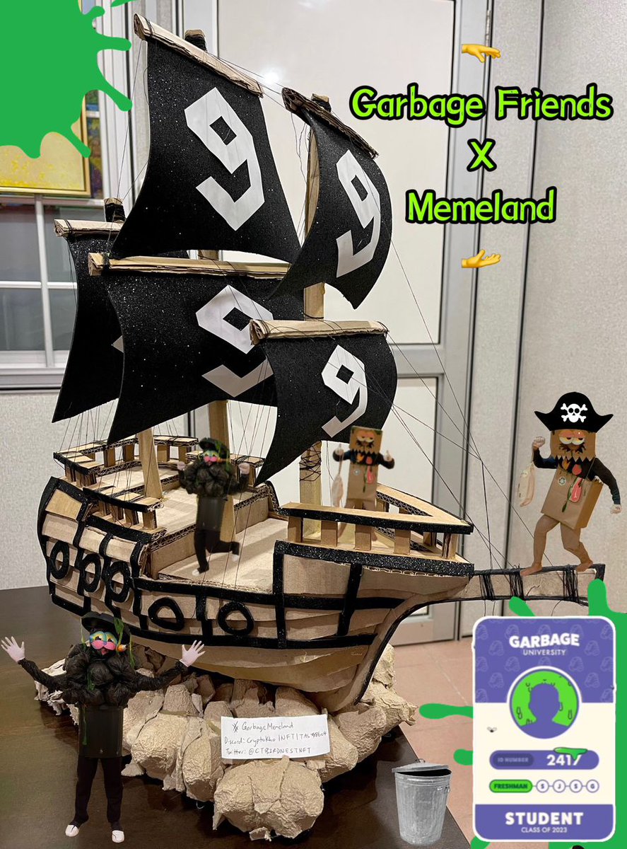 CTBIRDNESTNFT's tweet photo. I LOVE @garbagefriends and @Memeland !!
That is why I create this Meme + Fan Art for #GarbageMemeland Contest by using my handmade @Memeland @9GAG @9gagceo Pirate Ship and my @garbagefriends @_typicalfriends Cosplays. Hope you all like this ๐ข๐ดโโ ๏ธ @MotionMarkus @thechimiverse https://t.co/d636fEMT5Z