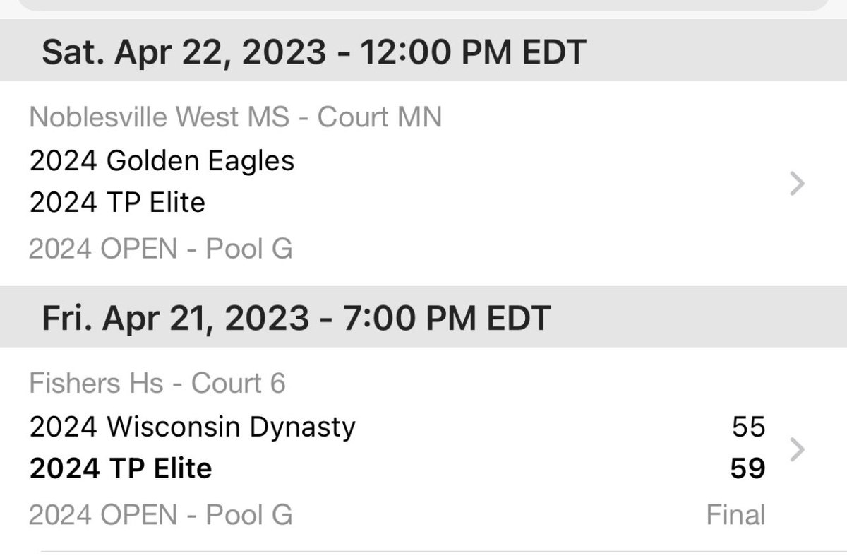 TTP at the “Spring Extravaganza” in Indianapolis, Indiana. Great first win tonight and first game tomorrow at noon.