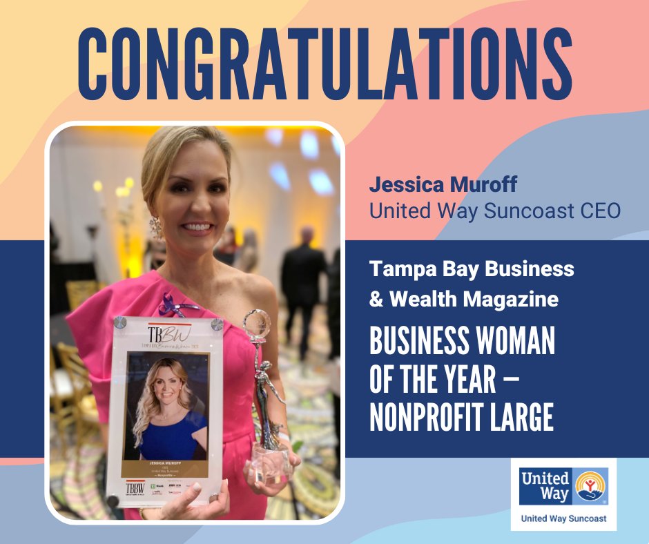 UWS CEO Jessica Muroff won the @TBBWMagazine and, Business Woman Of The Year Award - Nonprofit Large. Friday night. She received the award at a gala at the @SHRTampa. Muroff was among 50 finalists honored at the event after a panel narrowed the field from 170.