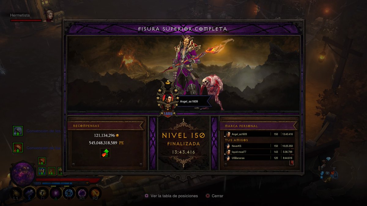 Aldusqui's tweet photo. 10 años jugando la expansión Reaper of Souls, por fin cosegui superar una 150. Misión  cumplida...  #PS4share https://t.co/VhGJe61mLR