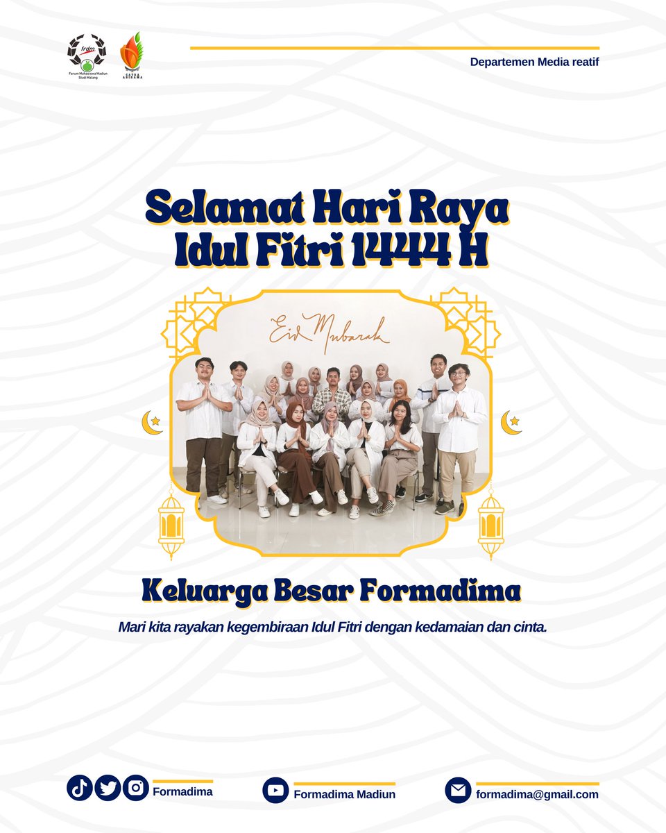 formadima's tweet photo. 《SELAMAT HARI RAYA IDUL GITRI 1444 H》

Keluarga Besar Formadima mengucapkan Selamat Hari Raya Idul Fitri 1444 H✨ https://t.co/mDjq6ASlQz