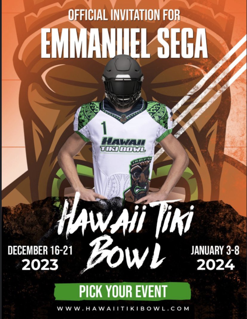 Very grateful to have received an invitation to the Hawaii Tiki Bowl for Class of 24’ by Coach Vince Fillipp 🙏🏽 All Glory to God 🤞🏽