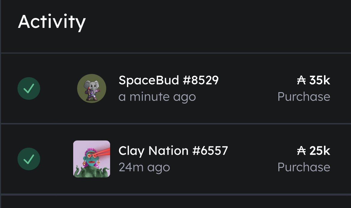 hodl_me_'s tweet photo. Two big sales just happened 👀 

Someone is bullish on spacebudz and clays 🔥 

📈 https://t.co/fdW1wM8wQw