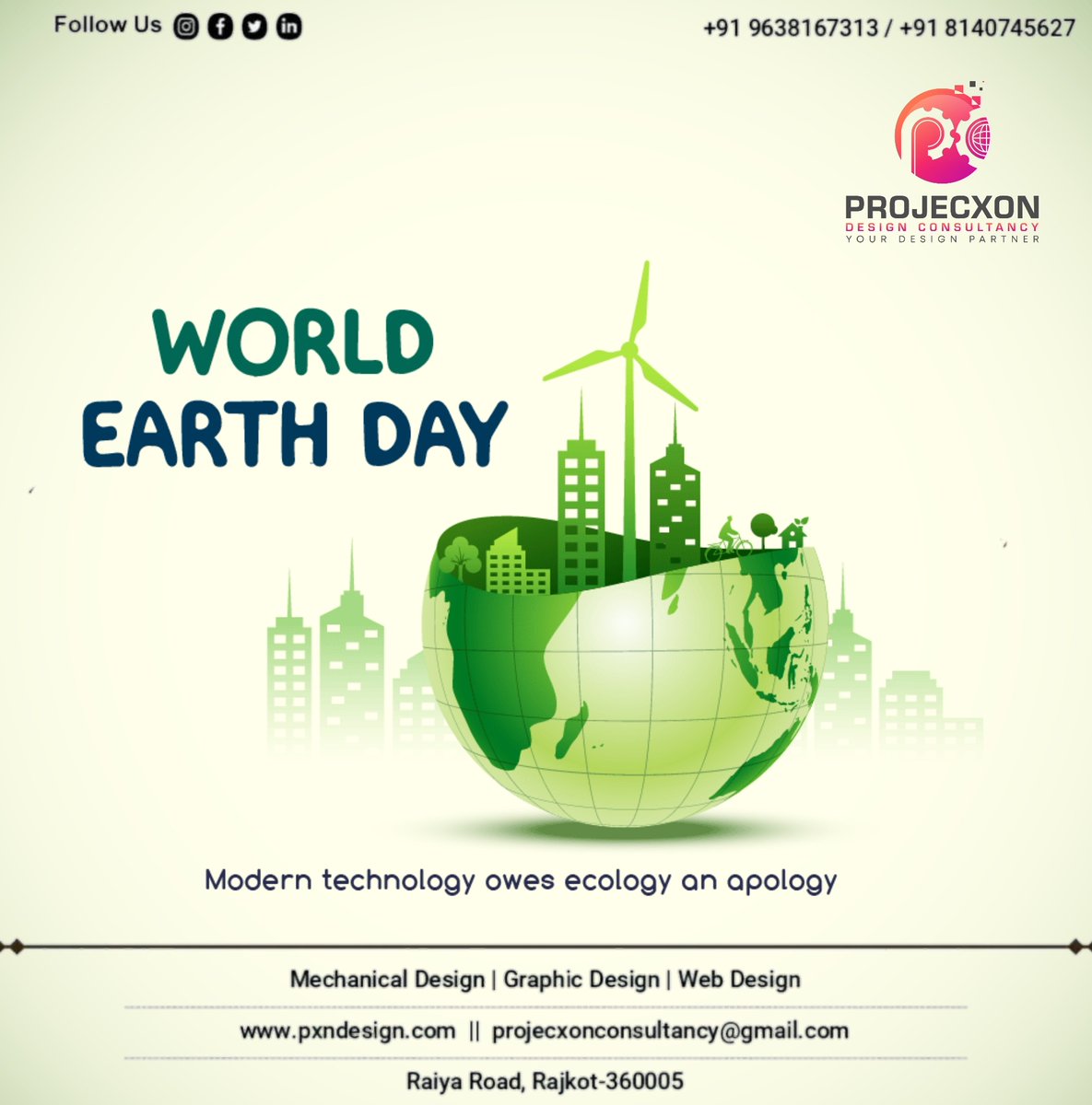 ProjecxonDesign's tweet photo. World earth day πππ₯³
For more details :
Please contact us on :
https://t.co/AXIwJeI4uK
Mail- contact@pxndesign.com
+91 8140745627 / 9638167313
#worldearthday #projecxon #indianfestival #trending #festival #ipl #csk #rcb #pxn #webdesign #makeinindia #simulation #rajkot https://t.co/eiNJkKqOgd