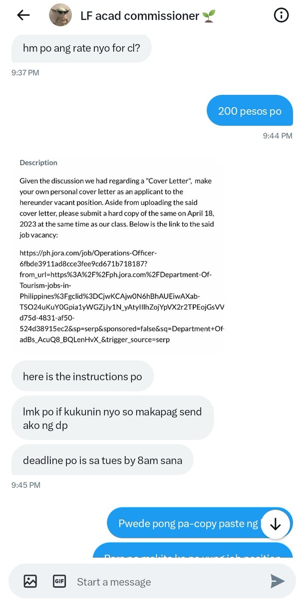 commsbymarin's tweet photo. Client: New 

➣ Task: Cover Letter (as a fresh graduate)
     ⤿ Price: 200 (rush)

✄ ─────────────

⎙: #MarinTransparency 
➲ Date of Transaction: [ 04/17/23 ] https://t.co/Wc6VuqktaP