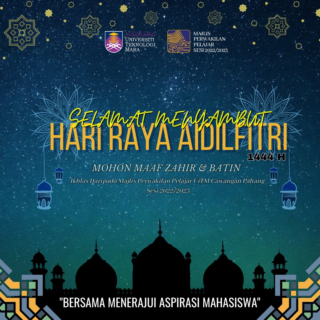 Sabtu l 22 April 2023

🎉✨ SELAMAT MENYAMBUT HARI RAYA AIDILFITRI ✨🎉

Gemersik takbir mengundang hiba, 
Salam diutus tanda ingatan, 
Syawal dinanti menjelang tiba, 
Salam diutus pohon kemaafan.