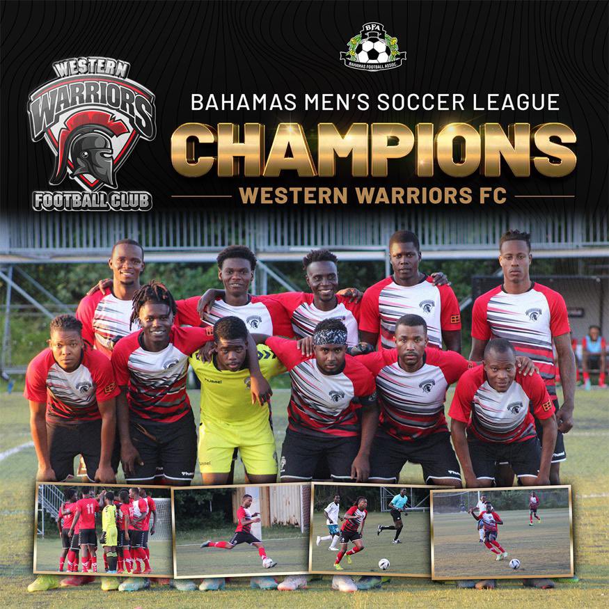 BahamasFootbal1's tweet photo. Western Warriors FC has been crowned victors, champions, and deserved winners of the Bahamas Men’s Soccer League!
Congratulations to these brave players and coach for achieving this incredible feat.
#BFA2023 #BFAMEN #BAHAMASFOOTBALLMEN #BAHAMASSOCCERMEN #BAHAMASFOOTBALLMENSLEA https://t.co/wrKLncA2Ed