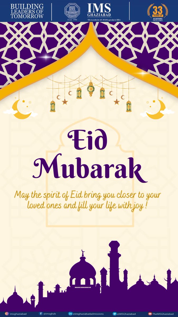 IMSGhaziabad's tweet photo. 📍 May this holy festival of Eid bring fun, happiness and endless blessings to all of us! 📍
#eid #ramadaan #eidmubarak #eid2023 #happyeid #idulfitar
@IMSGhaziabad @AICTE_INDIA https://t.co/6jupTTDQpr